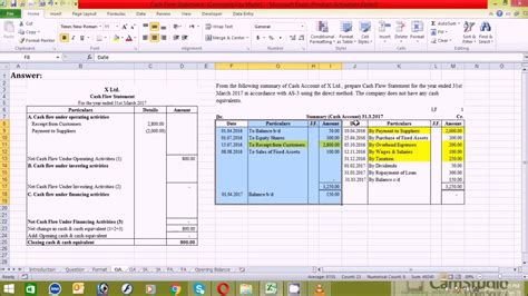 How To Prepare Cash Flow Statement Under Direct Method In Excel Spread Sheet Part 2 Myesheet