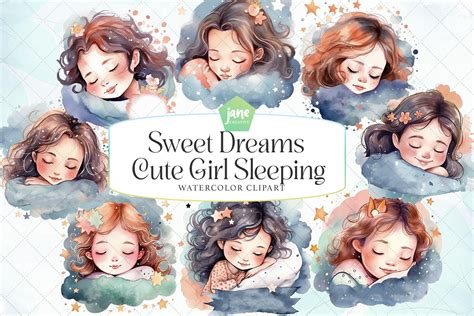 Sweet Dreams Cute Girl Sleeping Clipart Graphic by JaneCreative ...