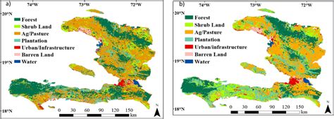 Maps displaying the land use/cover classification across Haiti for (A ...