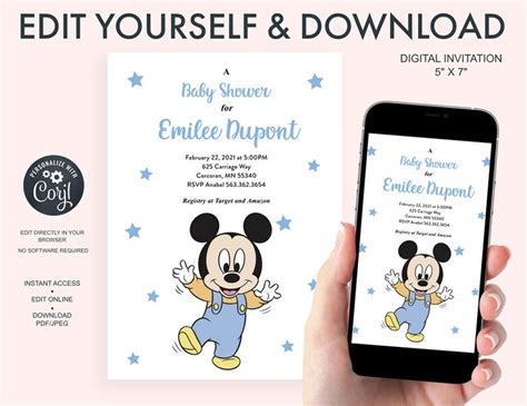 Mickey Mouse Baby Shower Invitation Etsy