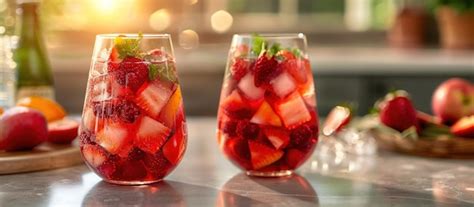 Premium Photo Two Wine Glasses Filled With Fruit