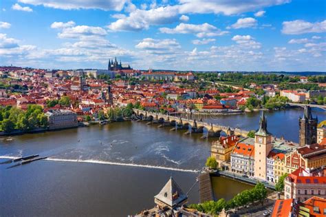 Prague Scenic Spring Aerial View Of The Prague Old Town Pier