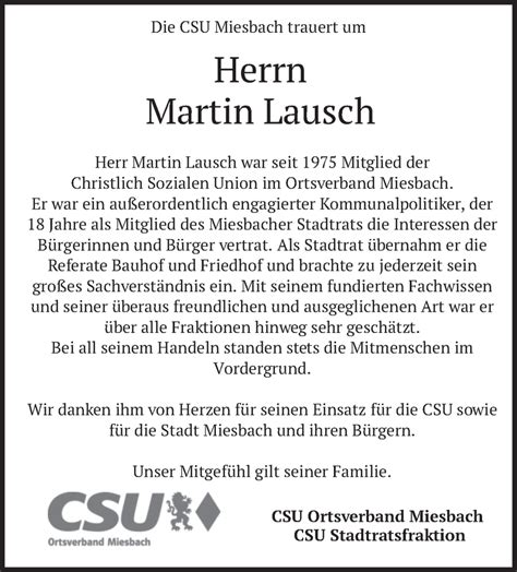 Traueranzeigen Von Martin Lausch Trauer Merkur De