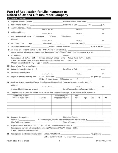 Life Insurance Application Form Template Free Download