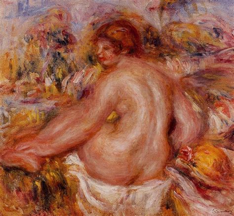 After Bathing Seated Female Nude Painting Pierre Auguste Renoir Oil