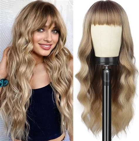 Ddhair Auburn Wig With Bangslong Wavy Wigs For Women Heat Resistant Fibre