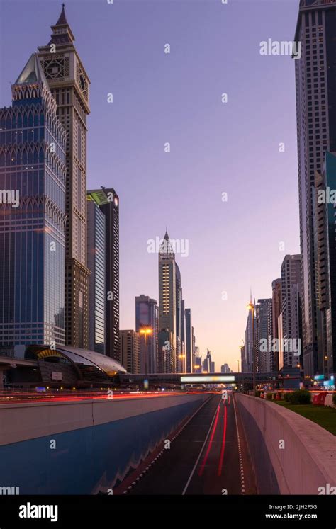 Beautiful View Of Sheikh Zayed Road Skyline In Dubai United Arab