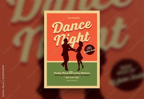 Dance Night Flyer Layout with Couple Silhouette Stock Template | Adobe ...