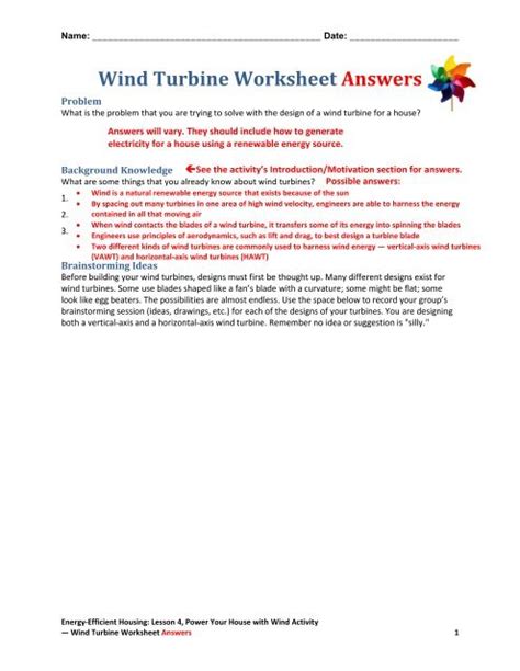 Wind Turbine Worksheet Answers Pdf Teach Engineering Worksheets Library