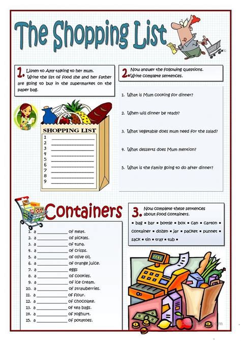 The Shopping List English Esl Worksheets Apprendreanglaisapprendreanglaisenfant