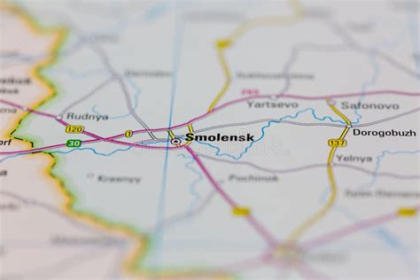 03-03-2022 Portsmouth, Hampshire, UK, Smolensk Russia Shown on a Road Map or Geography Map Stock ...