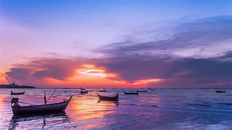 Mar Ola Playa Verano El Cielo Puesta De Sol Apuntalar Barco