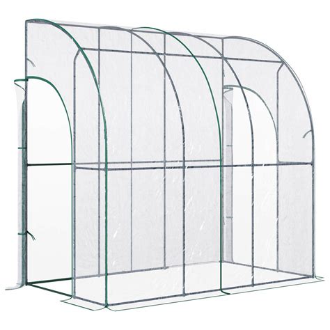 Outsunny X X Cm Walk In Lean To Wall Tunnel Pvc Greenhouse