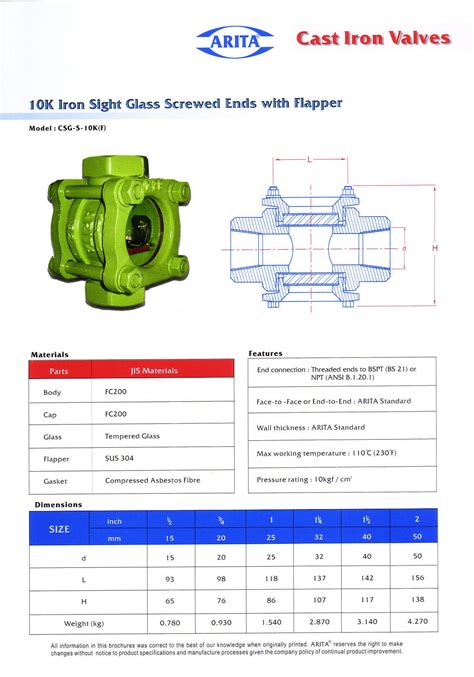 ARITA CAST IRON SIGHT GLASS WITH FLAPPER SE Uniware Machinery