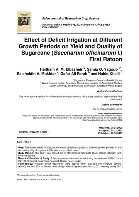 Pdf Effect Of Deficit Irrigation At Different Growth Periods On Yield