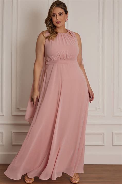 Vestido De Festa Vestido De Festa Plus Size Rosa Longo Carmel Ladydress