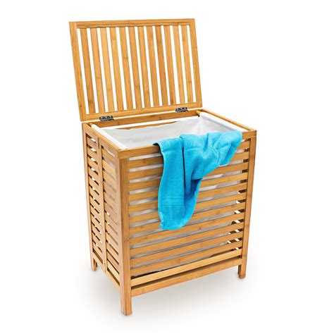 Relaxdays Panier Linge Corbeille En Bambou Coffre Bois Avec