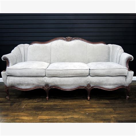 Vintage Queen Anne Sofa with Updated Grey Upholstery | EBTH