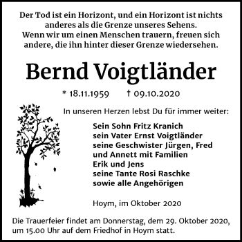 Traueranzeigen von Bernd Voigtländer abschied nehmen de