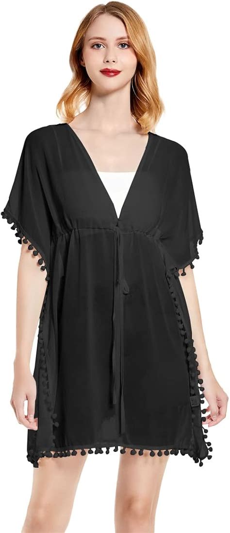 Rpaeoy Damen Strandkleid Chiffon V Ausschnitt Mit Quasten Bikini Cover Up Strandponcho