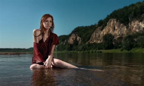 Wallpaper Sitting Water Lake Nature Redhead Sea Model Freckles