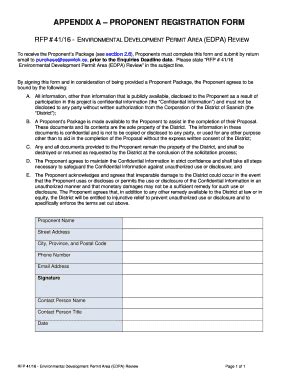 Fillable Online RFP 41 EDPA Attachment A Proponent Registration Form