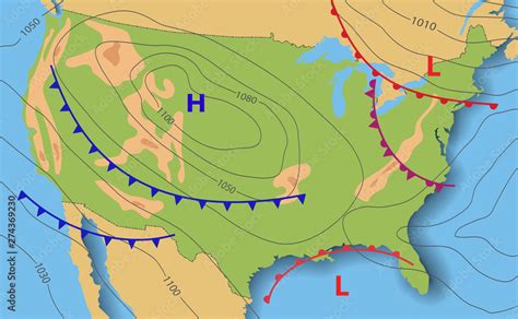 Naklejka Weather Forecast Of Usa Meteorological Weather Map Of The