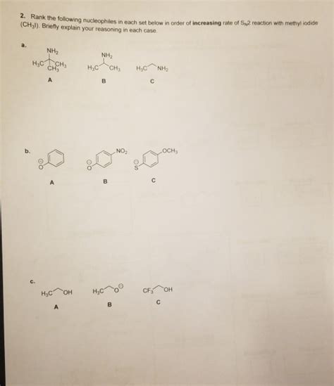 Solved 2 Rank The Following Nucleophiles In Each Set Below