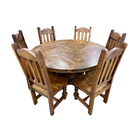 Reclaimed Wood Round Dining Room Set Monterrey Rustic Furniture San Antonio