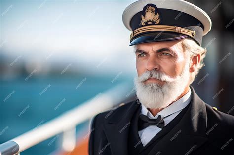 Premium Photo | The older man is the ships captain The brutal look of ...