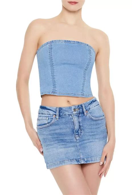 Buy Forever 21 Cropped Denim Tube Top 2024 Online Zalora Philippines