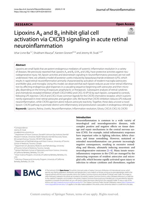 Pdf Lipoxins A And B Inhibit Glial Cell Activation Via Cxcr