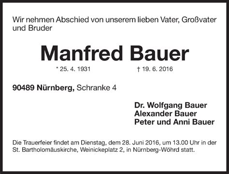 Traueranzeigen Von Manfred Bauer Trauer Nn De