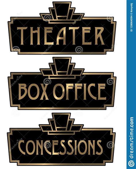 Two Black And Gold Theater Signs With The Words Box Office Concessions