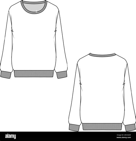 Fashion Crew Neck Raglan Sleeve Sweatshirt Technical Flat Sketch Drawing Template Vector Stock