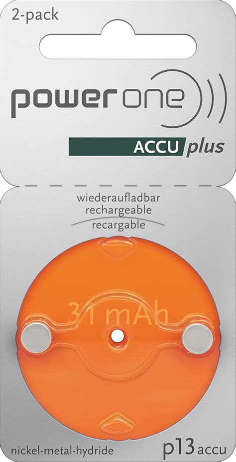 Power One ACCU Plus P13 Hearing Aid Rechargeable Battery Pack Of 2