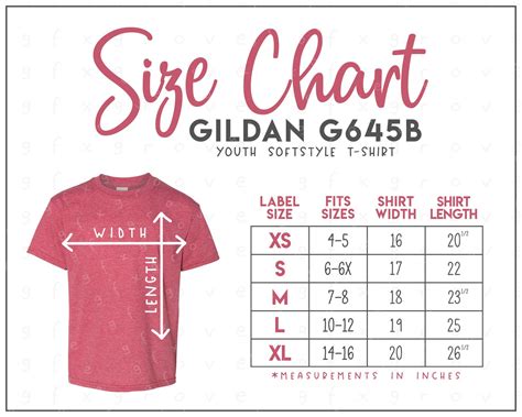 G645b Size Chart 2 Versions Included Youth Softstyle Etsy