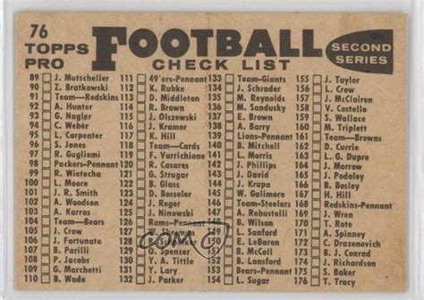 1959 Topps Checklist Los Angeles Rams Team Check List 76 Rookie RC EBay