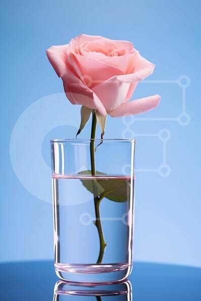 Fresh Pink Rose In Glass Vase On Blue Background Stock Photo Creative