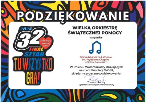 Podzi Kowanie Za Wsparcie Fina U Wo P Szko A Muzyczna I Stopnia Im