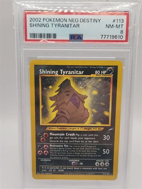 2002 SHINING TYRANITAR Pokémon Neo Destiny 113 105 PSA 8 NM MT Secret