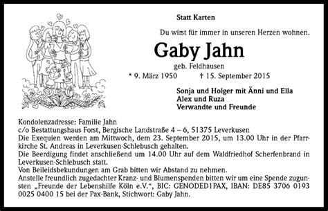 Traueranzeigen Von Gaby Jahn Wirtrauern