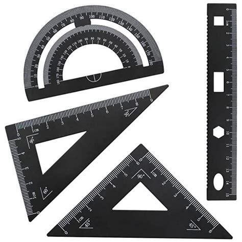 4 Pièces Règle Equerre Rapporteur Ensemble de Règles Géométrie Kit avec