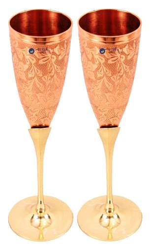 Double Embossed Goblet Copper Brass Flute Champagne Glass At Best Price