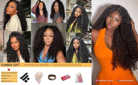 Amazon Sunber Curly Human Hair Lace Front Wig C Kinky Edges