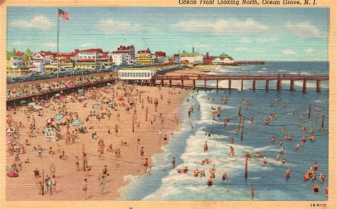 Vintage Postcard Ocean Front Looking North Beach Bathing Ocean