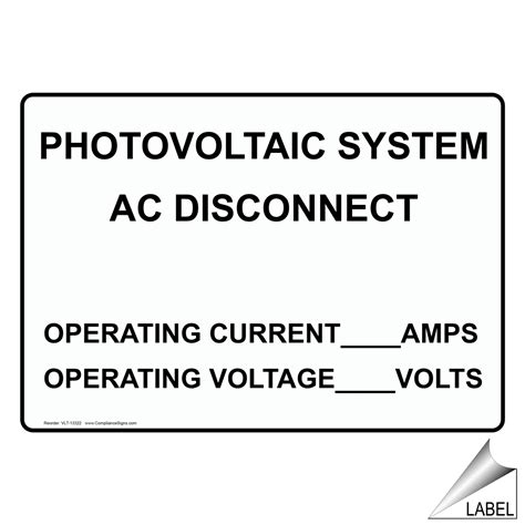 Nec Photovoltaic System Ac Disconnect Label Vlt 13322 Electrical