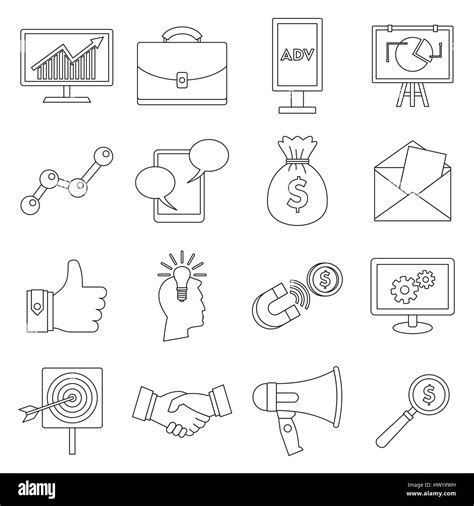 Marketing Items Icons Set Outline Style Stock Vector Image And Art Alamy