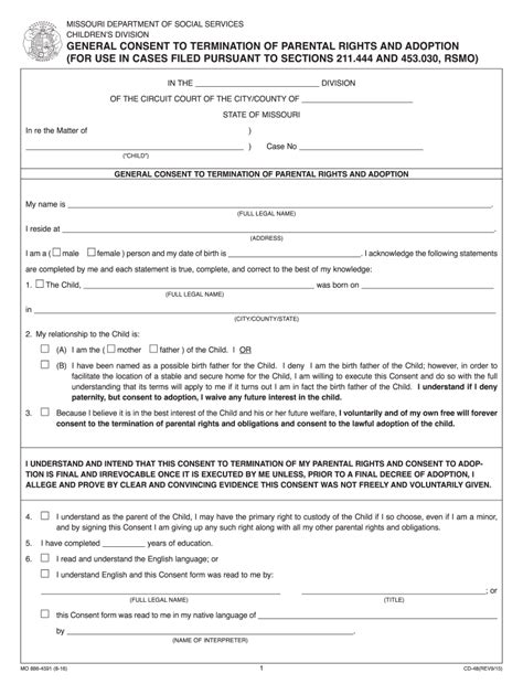 Printable Voluntary Termination Of Parental Rights Form Printable