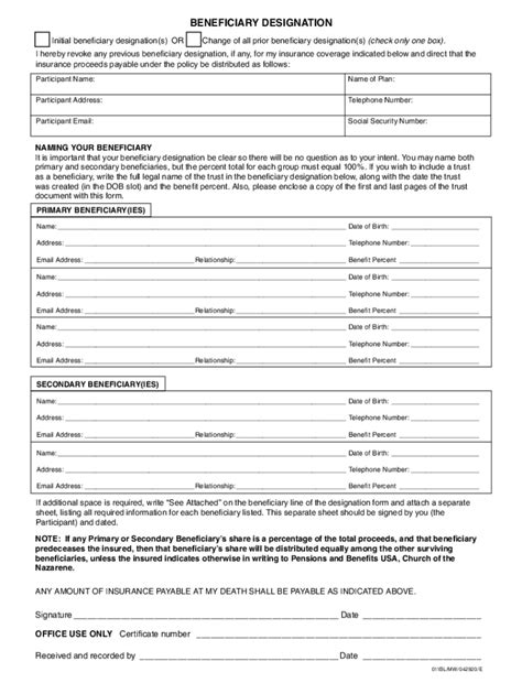 Fillable Online Beneficiary Change Request Form Group Insurance Fax